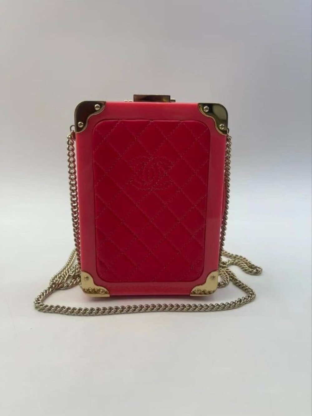 Chanel Luggage Motif Acrylic Minaudiere Pink